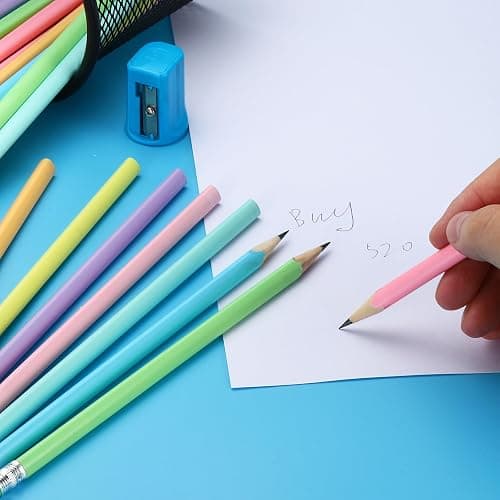 PATIKIL Round Pencils, 24 Pack HB Graphite Pencils with Eraser Wood Pencils Cute Pencil for Classroom Teacher Office Supplies, Light Pink - Light Pink thumbnail 5
