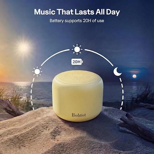 Bobtot Portable Bluetooth Speakers with Strap Easy to Carry Mini Speaker | Wireless Waterproof with Loud Stereo Sound, 20 Hours Playtime, Rechargeable Battery, Built-In Microphone, Beige thumbnail 4