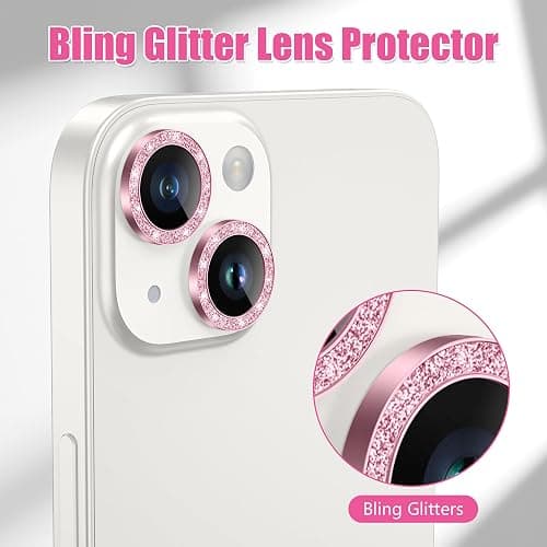AGVEE 3+3 6 Pack for iPhone 14/14 Plus Camera Lens Protector Cover | Individual Bling Diamond & Bling Glitter Sparkle Cute Gem Metal Ring, 9H Tempered HD Glass thumbnail 5