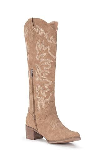 IUV Cowboy Boots For Women Knee High Western Cowgirl Boots Snip Toe Side Zipper Chunky Heel thumbnail 4