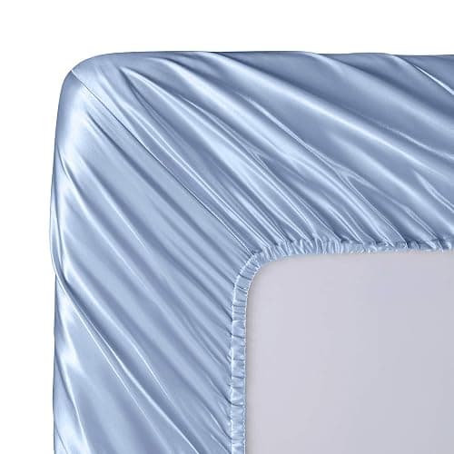 SiinvdaBZX 3-Piece Set Satin Twin XL Fitted Sheet & 2 Pillowcase, Baby Blue Silky Soft Fitted Bottom Sheet Twin Extra Long Bed Sheets, Wrinkle Free, Fade Resistant (Deep Up to 15") | Twin Extra Long, Silky Soft, Wrinkle Free, Fade Resistant, Deep Up to 15", Fitted Bottom Sheet, 2 Pillowcase, Bed Sheets thumbnail 8