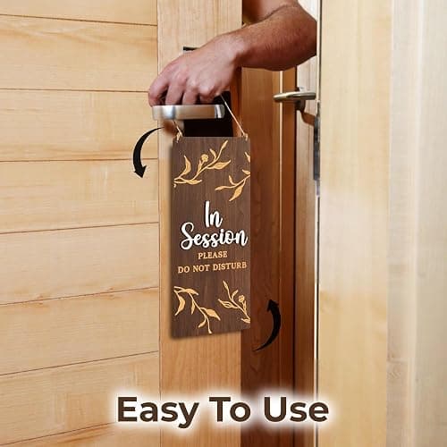 Woodamore In Session Door Sign for Therapists, Reversible Wood Office Sign | reversible hanging sign, do not disturb and welcome please knock, therapy, massage, office door thumbnail 5