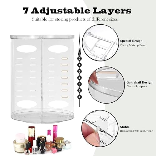 360 Rotating Makeup Organizer for Vanity Adjustable Cosmetic Display Case Large Capacity Skincare Organizers Perfume Organizer Spinning Holder for Countertop Vanity and Bathroom thumbnail 4