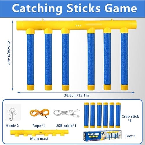 Jastown Catching Sticks Game,Stick Drop Reaction Training Challenge Toy, 3 Adjustable Speeds, Hand-Eye Coordination Training, Falling Sticks Game for Kids and Adults, Educational Sensory Toy Gift - A thumbnail 2