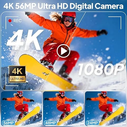 4K Digital Camera for Photography, 56MP Vlogging Camera with 32GB SD Card | Focusinc 3" 180° Flip Screen Compact Travel Camera for Teens Begnners with 16X Zoom,Pink thumbnail 2
