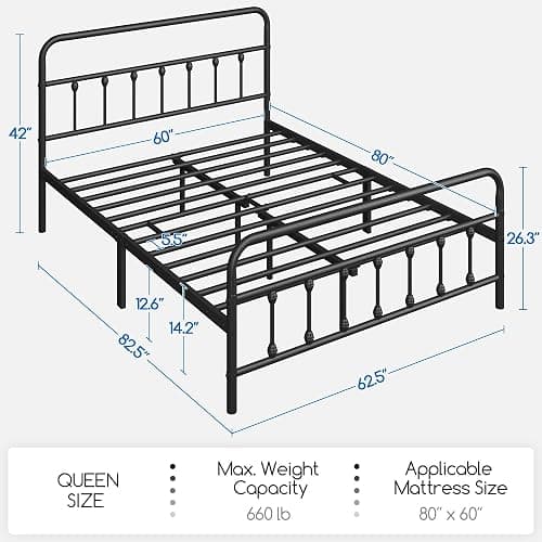 Yaheetech Classic Metal Platform Bed Frame Mattress Foundation with Victorian Style Iron-Art Headboard/Footboard/Under Bed Storage/No Box Spring Needed/Queen Size Black thumbnail 2