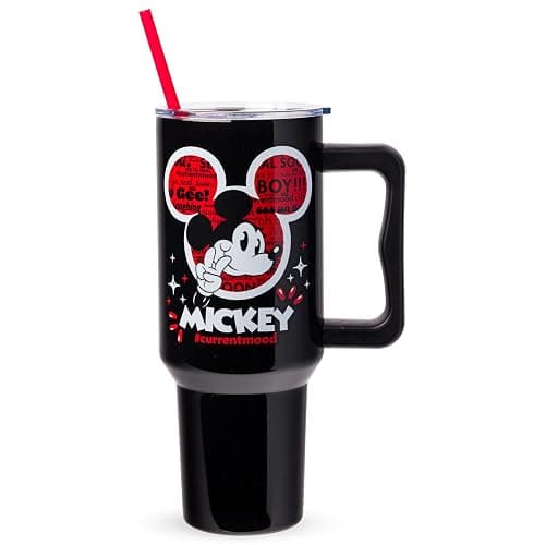 Silver Buffalo Disney Mickey Mouse, Stainless Steel Tumbler, 40oz | Classic Hashtag Current Mood #currentmood, Double Walled, Handle, Straw, Fits in Standard Cup Holder, 1.18 Liters - Image 1