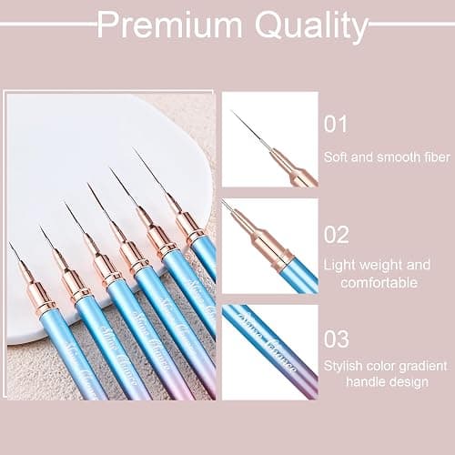 Shince Chance Nail Art Liner Brushes Set, 6Pcs Nail Art Design Brush Pen for Gel Polish Fine Drawing, Small Details Stripping Painting Nail Painting Pens, Acrylic Nail Art Design Tools, Blue thumbnail 4