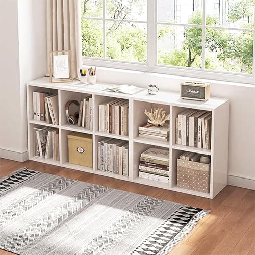 NELYE 6 Cube Organizer Bookcase - Fabric Storage Bins Container, Open Shelf Simple Compartments Bookshelf, White thumbnail 7