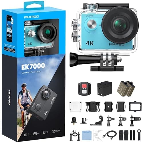 AKASO EK7000 Action Camera 4K30FPS 20MP Ultra HD Underwater Camera - Blue | WiFi Remote Control 4X Zoom 170 Degree Wide Angle Waterproof Camera with Accessory Kit - Image 1