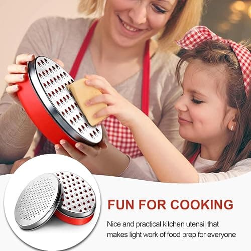 FUNCYboo Cheese Grater with Storage Container, Bowl Grater 2 in 1 Food Grater Cheese Grater Bowl with Lid for Cheese Chocolate Cucumber Vegetable(Red) thumbnail 7