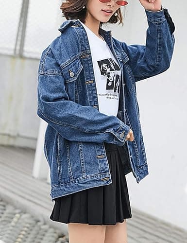 Omoone Women's Oversized Mid Long Denim Jacket Jean Biker Coat thumbnail 5