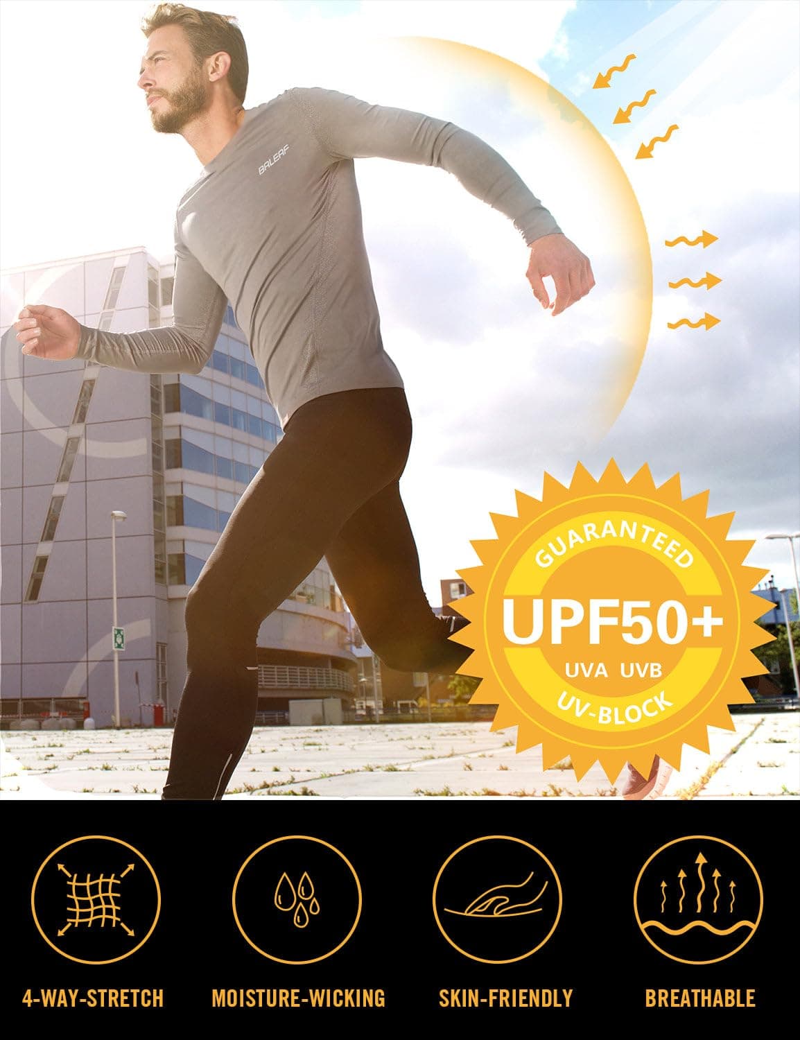 BALEAF Men's UV Shirt Water Resistant UPF 50+ Lycra Sun Protection Long Sleeve Shirt thumbnail 4