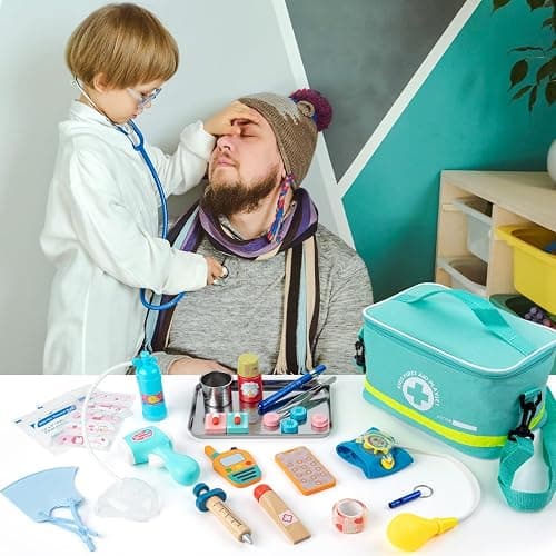 Sundaymot Doctor Kit for Kids, 34 Pcs Pretend Playset for Toddlers, Doctor kit for Toddlers 3-5, with Medical Bag, Stethoscope and Other Accessories, for Boys and Girls Fun Role Playing Game thumbnail 7