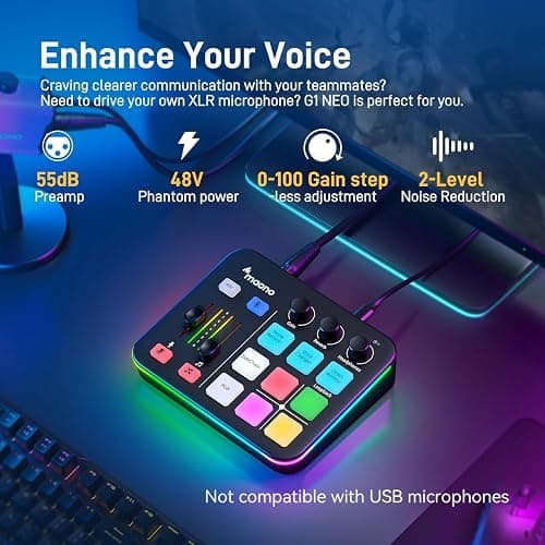 MAONO Gaming Audio Mixer, Audio Interface with Pro-preamp, RGB, Bluetooth, 48V Phantom Power for Live Streaming, Podcasting, Content Create, Gaming MaonoCaster G1 NEO (Not for USB Mic) thumbnail 2