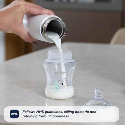 Nuby RapidCool Portable Baby Bottle Maker Twin Pack - Formula Feed in 2 Minutes | Ideal for Travel Bottles and Night Feeds | Includes Milk Powder Dispenser, Digital Lid & Flask (White) thumbnail 8