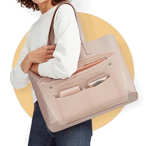 HyFanStr Taschenorganizer Filz Bag in Tasche Organizer, Innentaschen Handtaschen Organizer für Handtasche mit Griffen und Schlüsselkette, Bag Organizer Beige Groß thumbnail 5