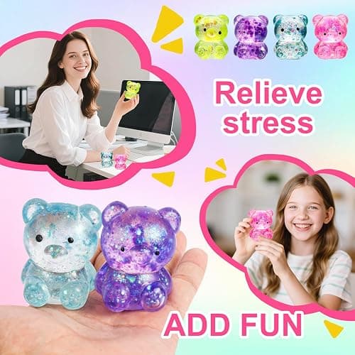 8 Pack Bear Squishy Toys, Glitter Colorful Sensory Stress Balls for Anxiety Relief, Squishy Balls Fidget Toys for Kids Adult, Squeeze Balls Bulk, Party Favors Goodie Bags Stuffer for Boys Girls thumbnail 6