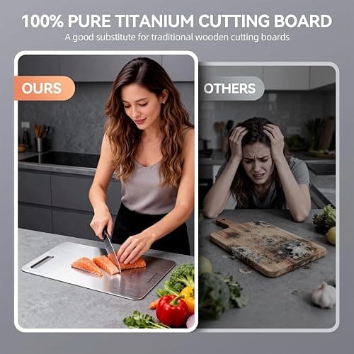 Titanium Cutting Boards Set of 3, 100% Pure Titanium Kitchen Cutting Board, Double-Sided Non-Toxic Cutting Board, Ideal for Slicing and Dicing Meats, Features Handle, Dishwasher Safe thumbnail 3