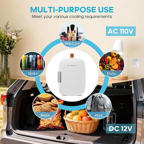 DUMOS Mini Fridge for Bedroom, 4L Compact Personal Fridge Cooler For Skincare, Drinks, And Snacks, Fits 6 Cans, Mini Refrigerator with 110V Ac/12V Dc, Ideal For Car, Dorm, White thumbnail 5