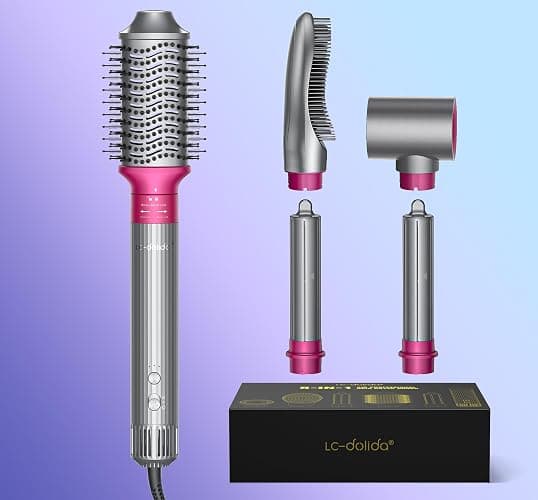 LC-dolida 5 in 1 Professional Hot Air Styler,Styling Without Heat Damage,Powerful Hair Dryer & Straightener Set, Fast Drying Curling Volumizing Straightening, 110 Volts, 1200 Watts（Silver） thumbnail 9