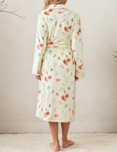 TIKITIDES Women Fleece Fruit Print Robe Cute Robes for Women Spring Summer Lightweight Bathrobe Soft Flannel Gown with Belt thumbnail 7