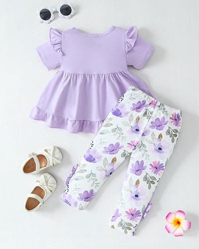 Weebaby Baby Girl Clothes Infant Toddler Girl Clothing Ruffle Shirt High Low Top Floral Allover Pant Little Girls Clothes thumbnail 7