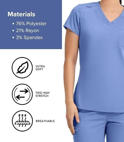 Med Couture Touch Women's Scrub Tops V-Neck Tuck-in Top with 1 Pocket | Slim Fit, Touch Performance Fabric, Stretchy Rib-Knit Shoulders, Bungee Loop, 2-Way Stretch, Lightweight, for Long Shifts thumbnail 6