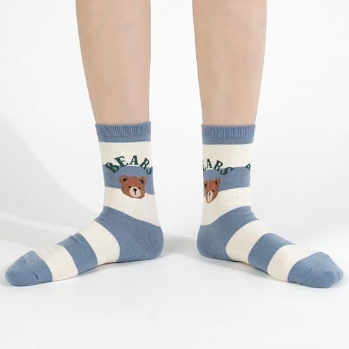 Kikiya Women's Cotton Crew Socks - Cute Smiley Face Funny Bow Fruit Graphic Crazy Animal - Ladies Girls Casual Socks Size 6-8 thumbnail 9