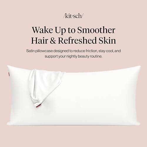 Kitsch Satin Pillowcase with Zipper for Hair & Skin, Softer Than Silk Pillow Cases Queen, Wrinkle-Free, Smooth and Cooling Satin Pillow Covers, King Size 19"x36" - Ivory, 2pcs thumbnail 3