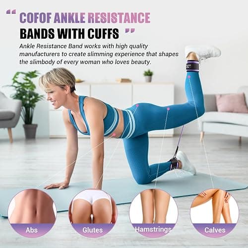 Ankle Resistance Bands with Cuffs, Ankle Bands for Working Out, Kickbacks Hip, Leg Glute Exercise Equipment with Training Poster, Resistance Workout Equipment for Women thumbnail 5