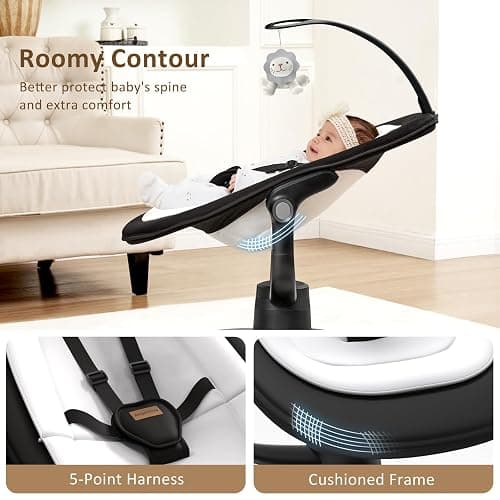 Angelbliss Baby Swing with Custom Motion, 3D-Motion Electric Swing with 6 Unique Motions & 4-Speeds, Bluetooth Enabled, 13 Preset Lullabies (Black) thumbnail 5