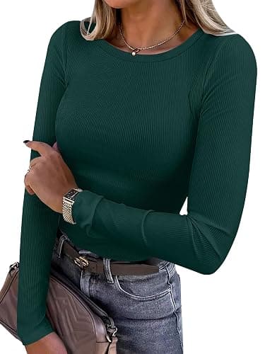 ANRABESS Women Long Sleeve Shirts Rib Knit Slim Fit Tops Basic Tee 2025 Fall Outfits Casual T-Shirt Underscrubs Layer Clothes - Image 1