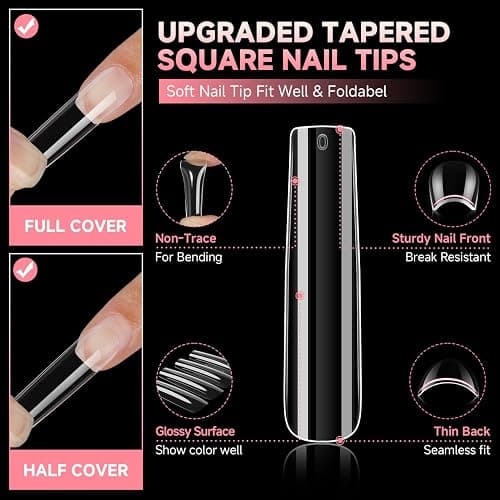 UNA GELLA Extra Long Tapered Sqaure Nail Tips Full Cover 504pcs No C Curve Clear Gel Nail Tips XXL Long Straight Nails Tips Acrylic Nails Square Gel Nails for DIY Nail Art 12 Sizes thumbnail 6