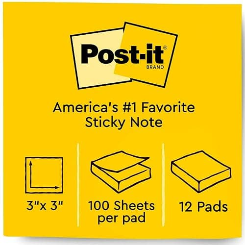 Post-it Notes 3x3 in, 12 Pads, America's #1 Favorite Sticky Notes, Canary Yellow, Clean Removal, Recyclable (654) thumbnail 3