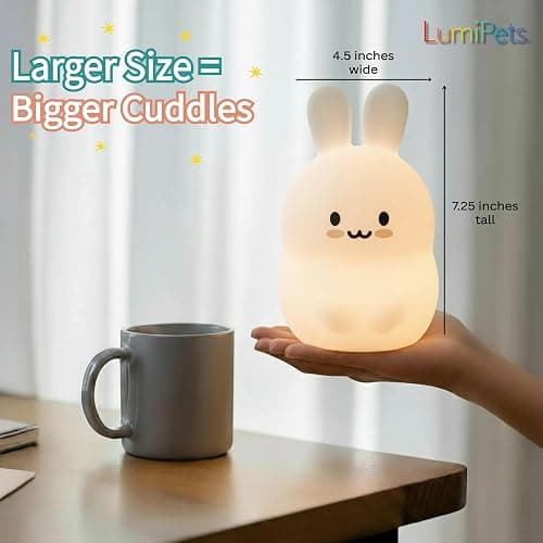 Lumipets Baxter The Bunny Squishy Night Light for Kids | Silicone Lamp with Tap & Remote Control | Rechargeable Color Changing Animal Night Light for Boys & Girls | Portable Nightlight with USB Cord thumbnail 7