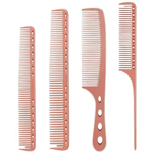Professional Barber Aluminum Comb Set for Dressing, Cutting Hair, and Styling: Long/Short Hair Combs, Handle, and Tail Comb (Rose Gold) - Image 1