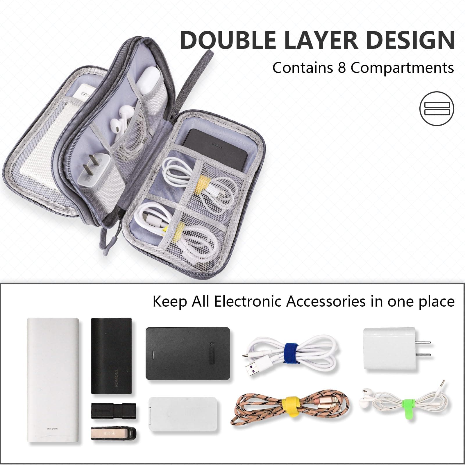 Teskyer Cable Organizer Bag, Portable Travel Cord Organizer case, All in One Waterproof Electronics Accessories Storage Bag for Cables, Chargers, Earphones, Hard Drives, Power Bank, 8.5 x 5 inch thumbnail 5