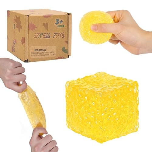 Graphinza Honeycomb Ice Cube Squishy Cubes, Durable Squeeze Toys Autism Stress Ball, Soft for Adults and Boys & Girls Age 3+ (2.16in) (Yellow) thumbnail 3