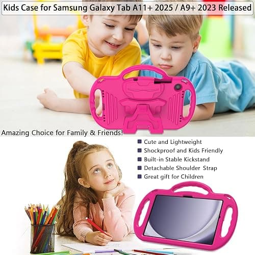 LTROP Case for Samsung Galaxy Tab A11 Plus 2025 / A9 Plus 2023 11 Inch with Shoulder Strap Handle & Kickstand, Shockproof Bumper Case for Galaxy Tab A11+ 2025 / A9+ 11" - Hot Pink thumbnail 2
