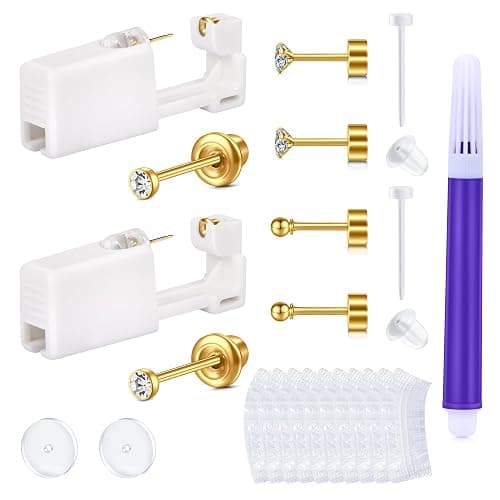 AVYRING Gold Ear Piercing Kit 2mm, 2mm Ear Piercing Gun, Disposable Ear Piercing Kit with Piercing Earrings Studs Surgical Steel Painless Self Piercing 20g Flat Back Earring Ball Zircon - Image 1