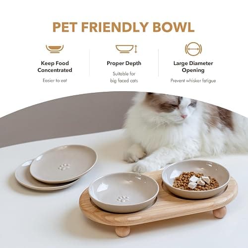 Havniva Raised Ceramics Wide Whisker Friendly Cat Dishes, Food& Water Bowl with 2 Style Stand Adjustable Anti-Choking Raised Pet Bowl Set, Anti Whisker Fatigue(2Dish+2Shallow Dish+Stand thumbnail 5