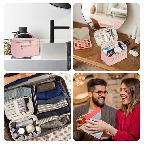Wandering Nature Makeup Bag, Travel Make Up Organizer Cosmetic Brush Bags Case for Women in Vegan Leather, Pink, Patent Pending thumbnail 7