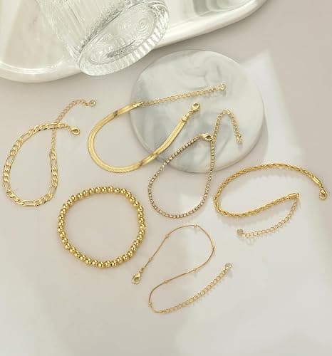 Gold Bracelets for Women 14K Gold Plated Stack Trend Bracelets Charm Paperclip Chain Cuban Link Layered Waterproof Bracelet Dainty Bracelet for Women Jewelry Gifts thumbnail 5