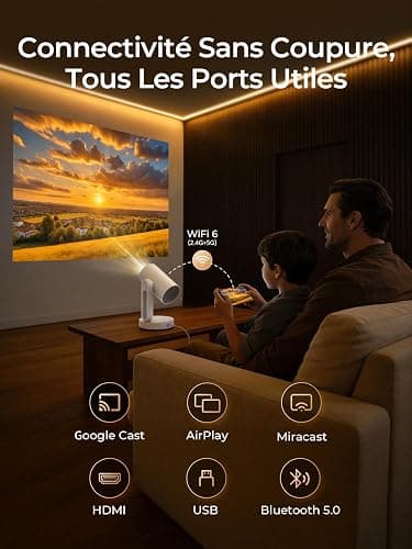 Projecteur Video 4K Supporté,Google TV, Auto Focus/Keystone WiFi Bluetooth FHD 1080P, Video Projecteur avec Rotatif 140°, Veilleuse Tactile ETOE Starfish Plus 300 ANSI Retroprojecteur ​Home Cinéma thumbnail 9
