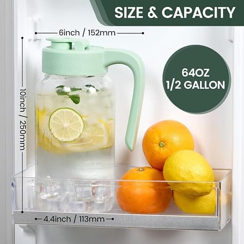 Spreccio Mason Jar Pitcher - Airtight & Leakproof Glass Pitcher with Lid, Perfect for Breastmilk, Cold Brew, and Sun Tea, 2 Quart (64 oz) Mason Jar with Pour Spout Lid thumbnail 2