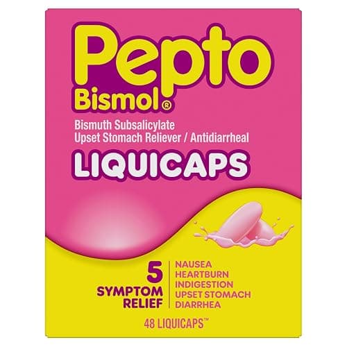 Pepto Bismol Liquicaps, Upset Stomach Relief, Nausea Relief, Heartburn Relief, Indigestion Relief, Anti Diarrhea Medication for Adults - 5 Symptom Fast Relief, No Flavor, 48 ct - Image 1