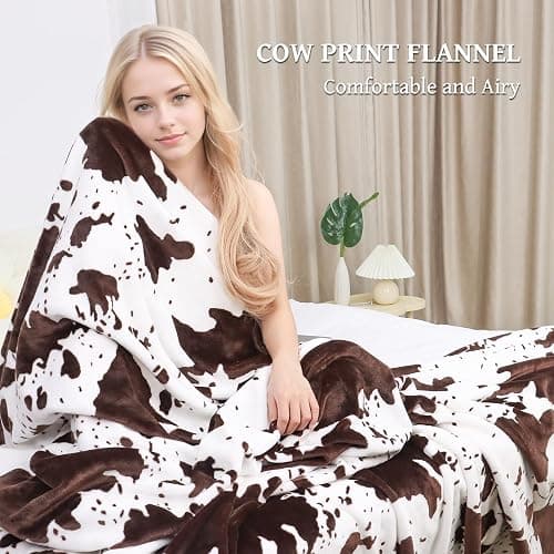 Fleece Blanket King Size - Oversized Soft Plush Cow Print Throw, Full Size Blankets for Bed & Couch - Lightweight Cute Country Home Decor, All-Season Cozy Gifts for Adults & Couples 90" x 108" thumbnail 3