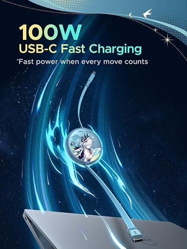 UGREEN Nexode 100W Retractable Cable Honkai: Star Rail, Glacier Blue, 3.3FT | USB C Charger Cable for iPhone 17/16, MacBook Pro/Air, Galaxy S26/S25, iPad Pro/Air, Pixel 10/9, Switch, AirPods thumbnail 2