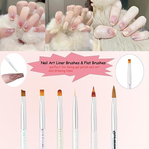 Whmeolyo 11Pcs Nail Art Brush Set, Dual Tipped Silicone Nail Tools, Nail Art Sculpture Pen, Crystal Handle Liner Brushes, Acrylic & Gel Nail Brush, Dotting Pens for Home and Professional Nail Salon thumbnail 5